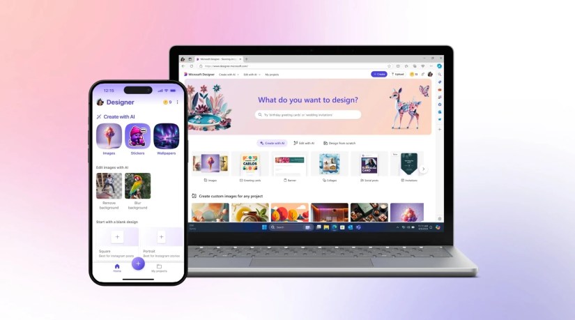Microsoft Designer on a mobile and a computer.