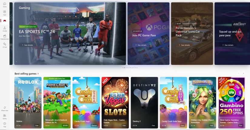 Browsing the Microsoft Store interface on PC.