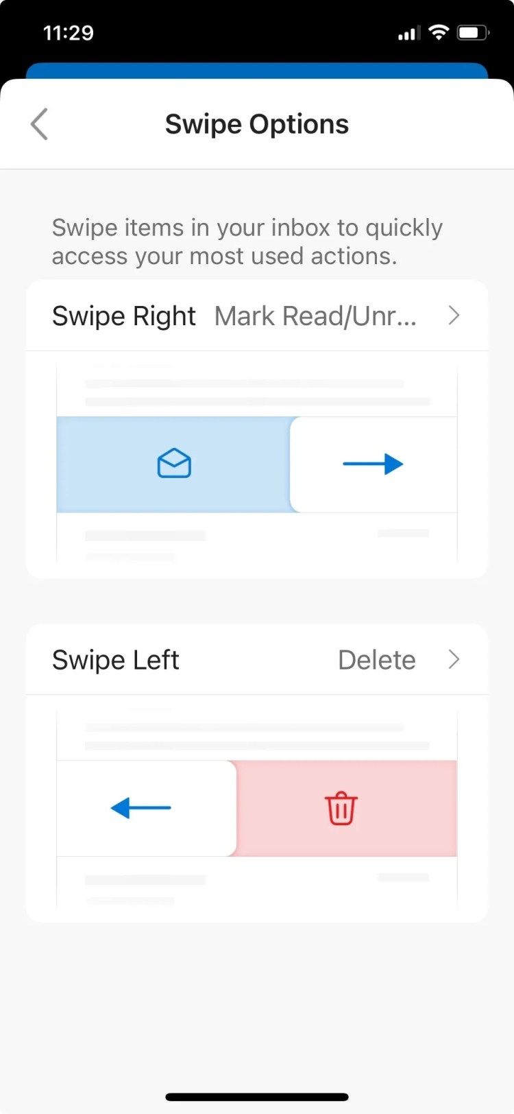 Configuring Outlook Mobile&rsquo;s Swipe Options