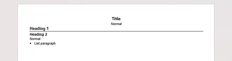 The top of a resume in Microsoft Word with style names typed into the document.