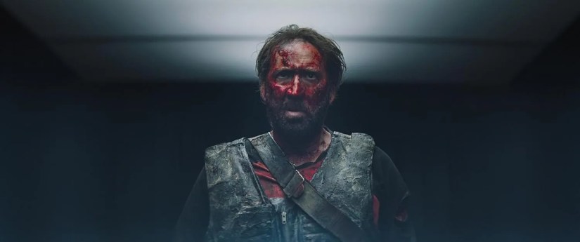 Scene from Mandy with Nick Cage covered in Blood