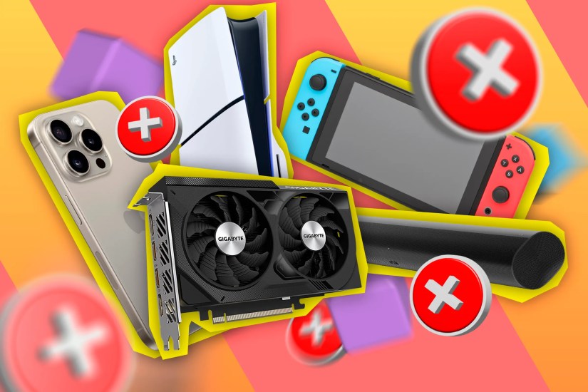 Some tech products with several &lsquo;x&rsquo; icons around them.