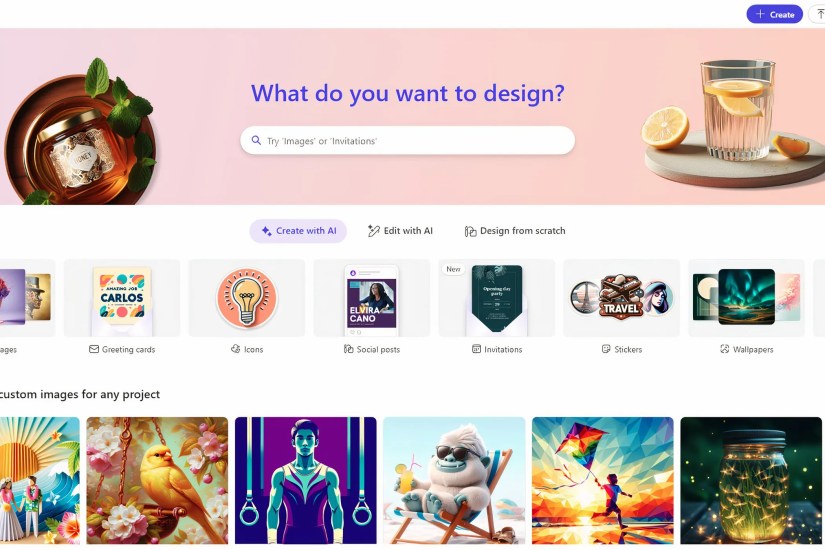 The Microsoft Designer home page.