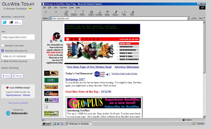 Viewing GeoCities on OldWeb.Today.