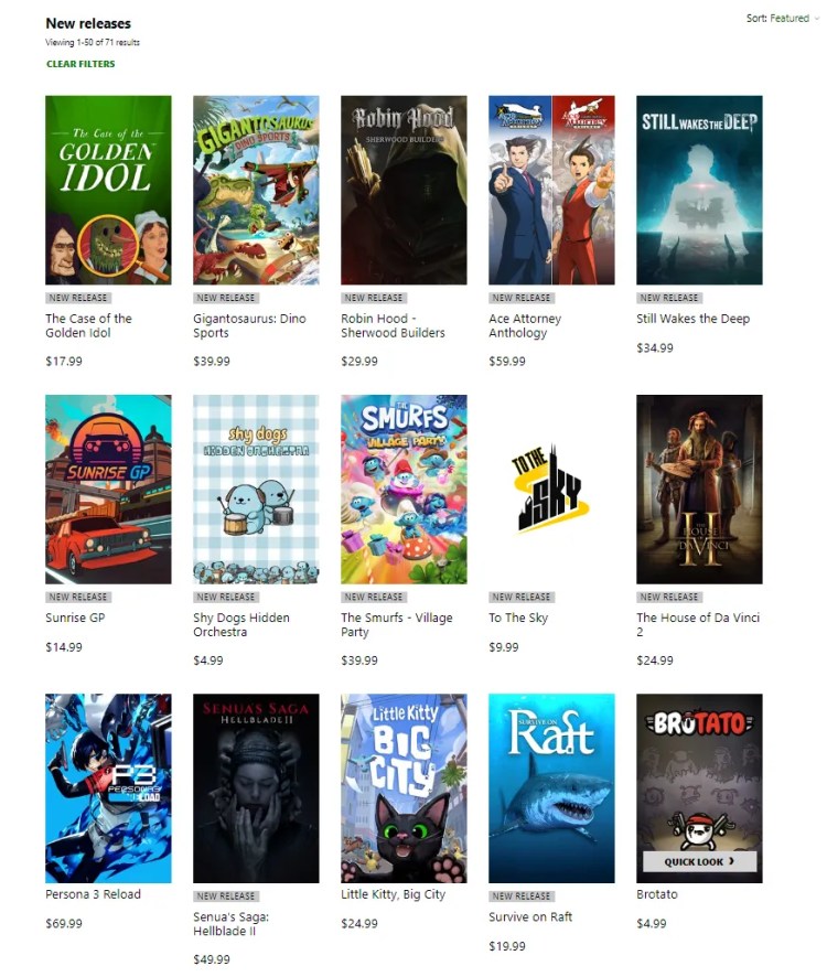 Browsing the Xbox Play Anywhere new releases.