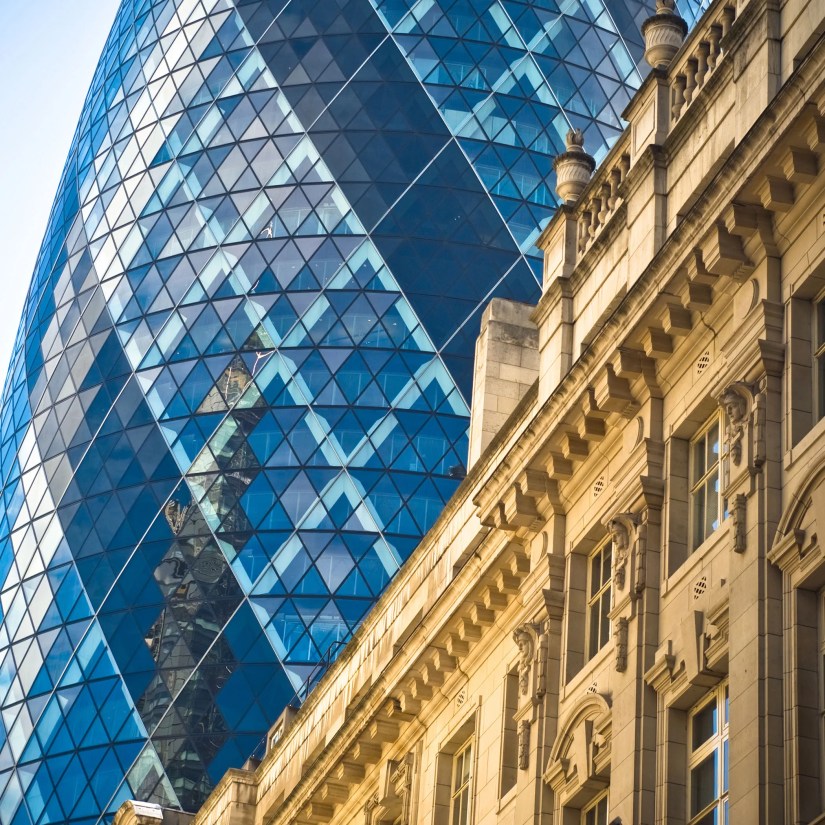 London&rsquo;s Gherkin peeking out from behind Georgian architecture