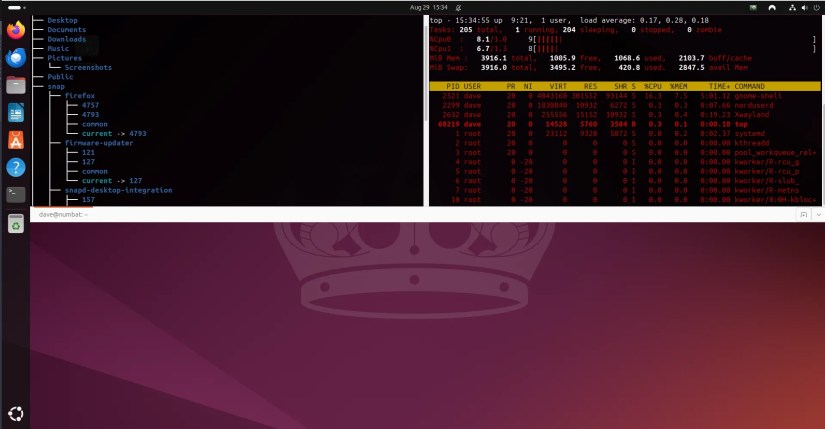 The Guake terminal emulator with two terminal windows open.