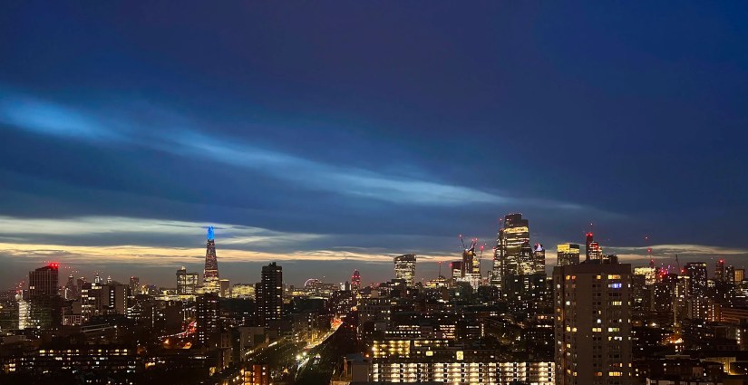 The London skyline shot during the blue hour