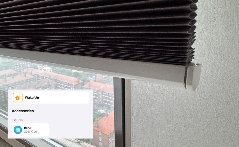 Motorized smart blinds and a HomeKit automation.