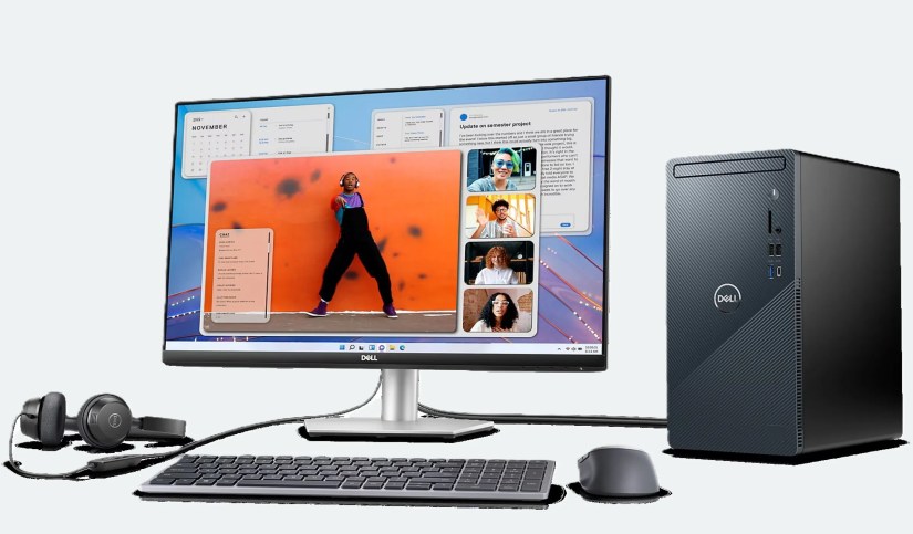 A Students Work Table With á Dell Inspiron Desktop and Monitor