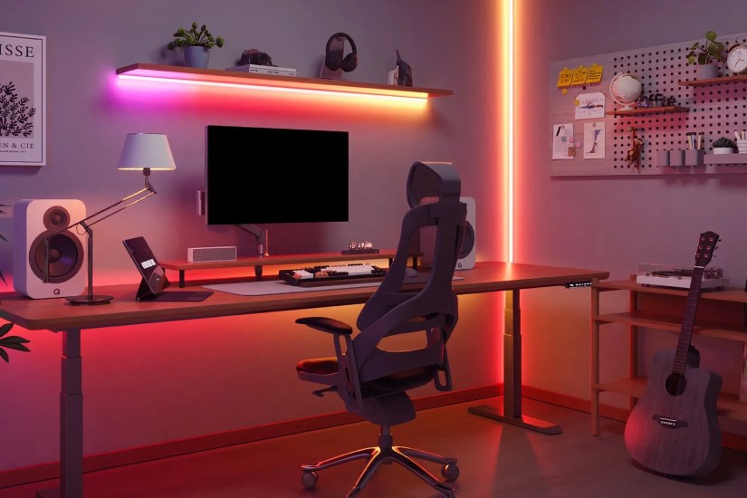 A study room lit with Govee&rsquo;s LED strip lighting.