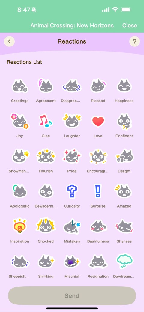 Using reactions in the Animal Crossing New Horizons app.