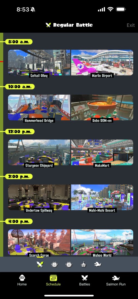 Upcoming stages in Splatoon 3 Nintendo Switch Online app.