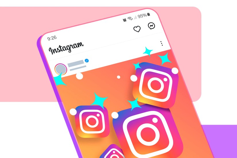 Instagram feed with the Instagram logo and some icons representing cleaning.