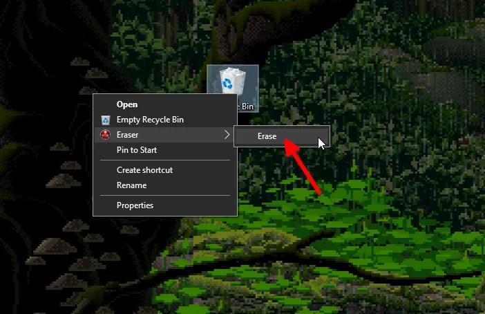 Eraser context menu launcher.