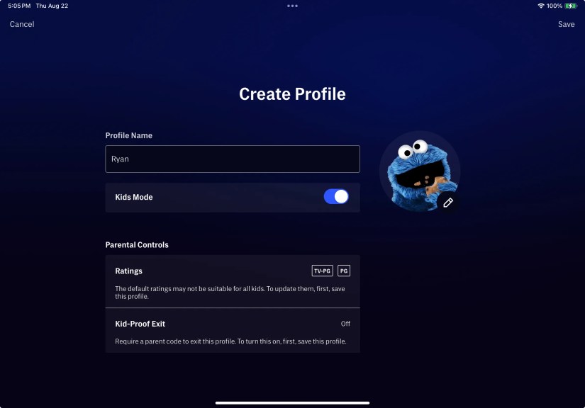 Creating a Kids Profile on Max on an iPad.