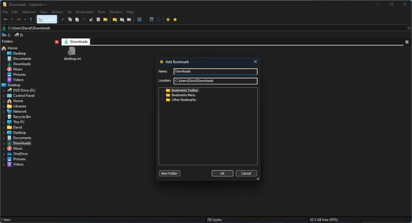Explorer++ bookmark manager.