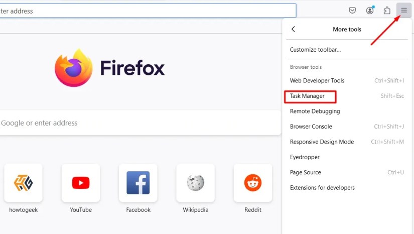 Task Manager option in Firefox.
