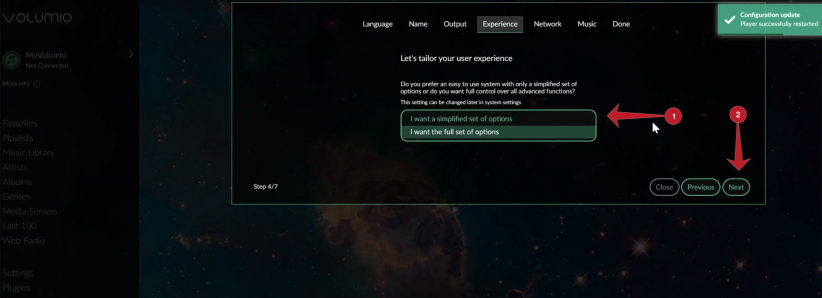 The Volumio option page.