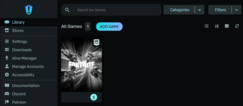 Installing game from Heroic Launcher &lsquo;Library&rsquo; section.