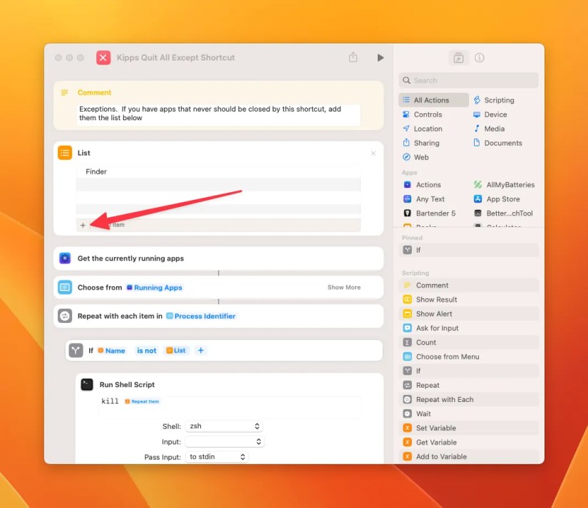 Adding apps to the shortcut&rsquo;s exceptions list.