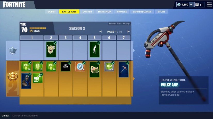 The battle pass menu from Fortnite.