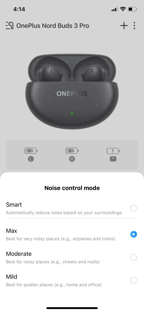 Noise control modes in the HeyMelody app