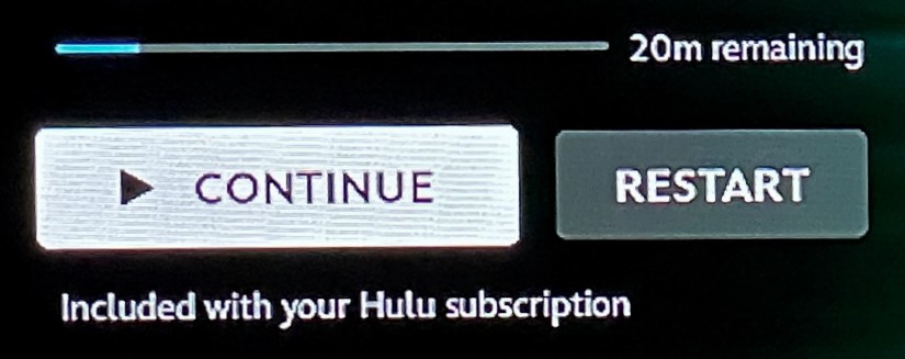 The Continue option highlighted in a streaming app.