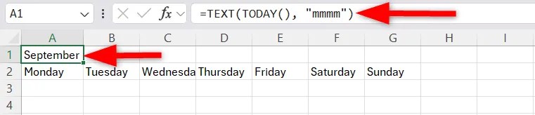 Generating month titile using the Excel TEXT function.