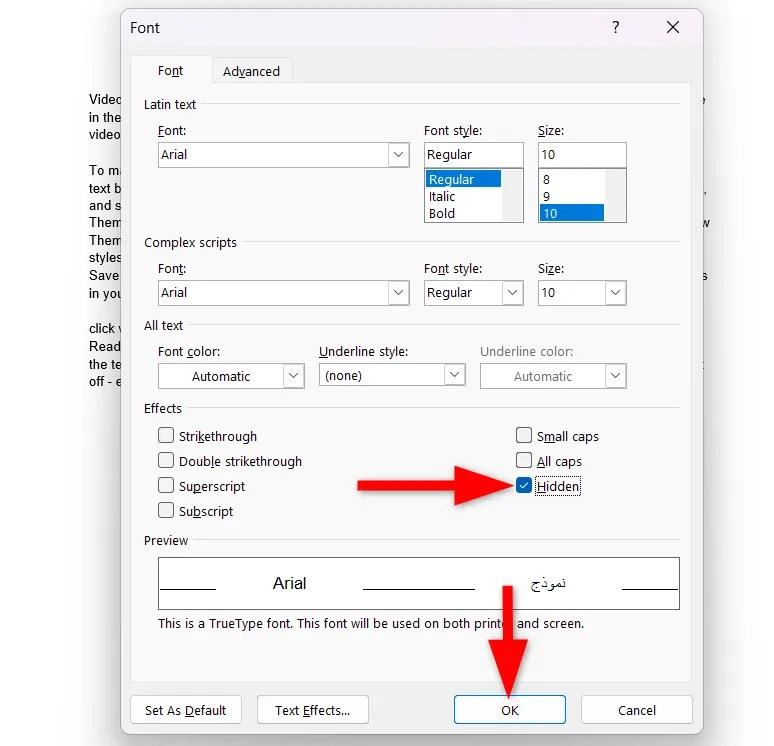 Hiding text from the &lsquo;Font&rsquo; menu in Microsoft Word.