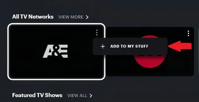 The Hulu Add to My Stuff button for adding channels.