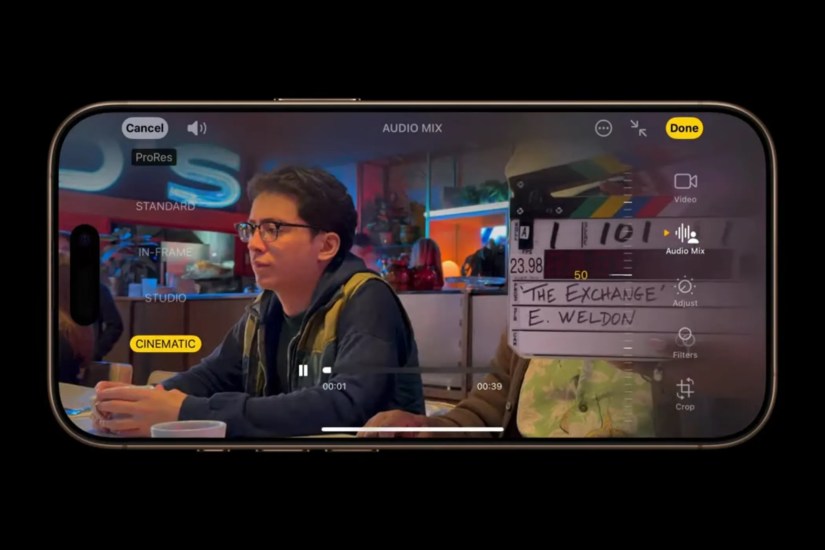 Depiction of the Audio Mix feature&rsquo;s modes on the iPhone 16 Pro.