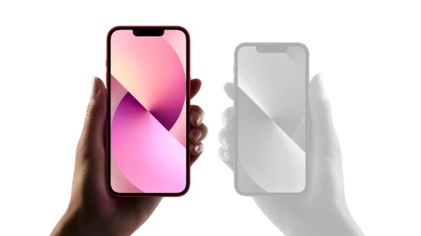 iPhone 13 and 13 mini side by side, with the mini iPhone greyed out.