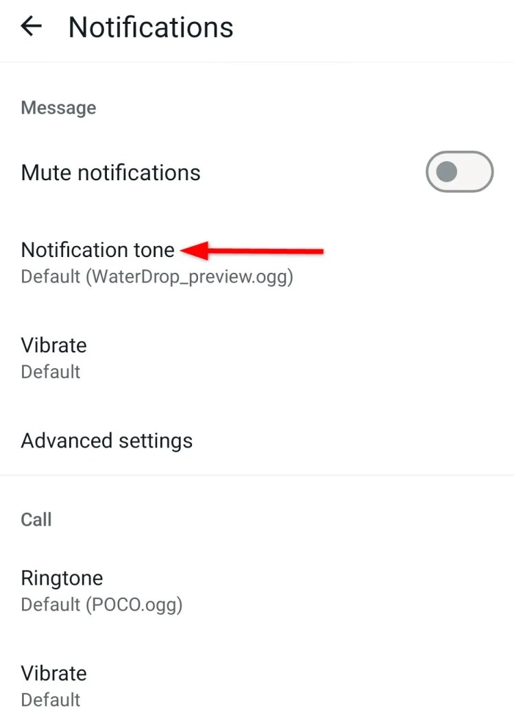 Selecting &lsquo;Notification tone&rsquo; option from the &lsquo;Notifications&rsquo; window.