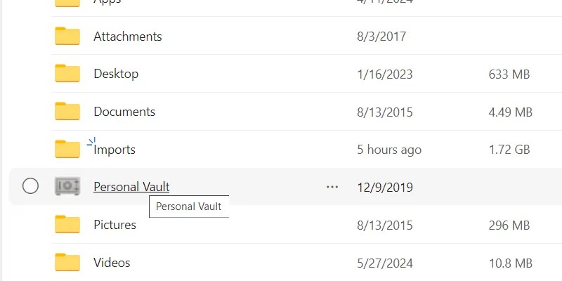 Personal Vault in OneDrive on web.