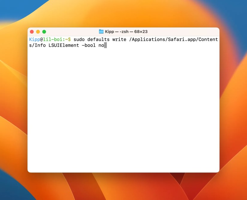 Re-enabling an app&rsquo;s visibility in the dock.