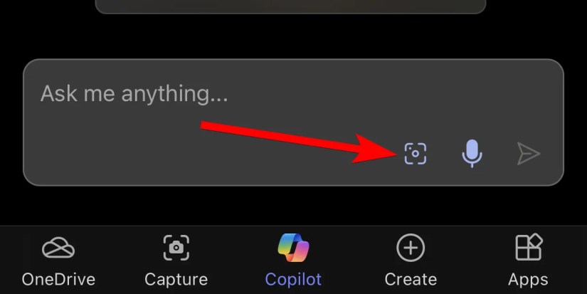 Opening the camera to explain with Copilot in the Microsoft 365 app on iPhone.