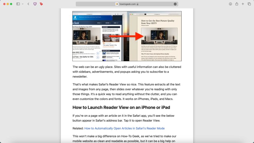 Safari&rsquo;s Reader View used to view a How-To Geek article.