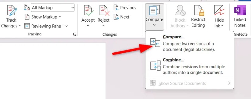 Selecting &lsquo;Compare&rsquo; option from the &lsquo;Compare&rsquo; dropdown menu.
