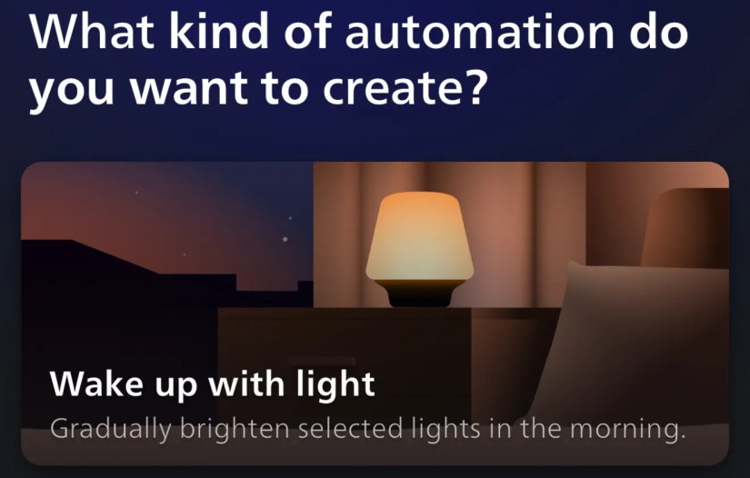 Setting a simulated sunrise in the Philips Hue app.