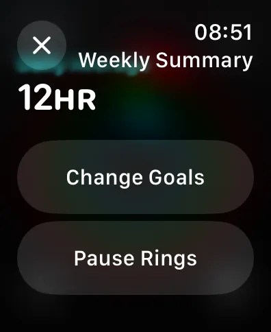 The %22Pause Rings%22 option in the Activity app&rsquo;s Weekly Summary..