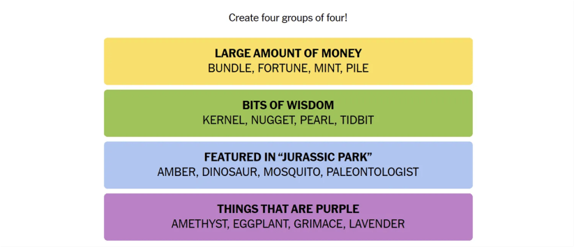 The words for September 11 sorted into groups.