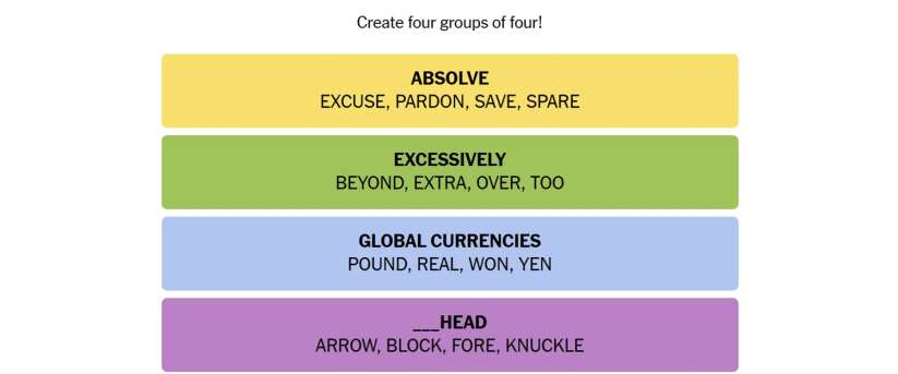 The words for September 3 sorted into groups