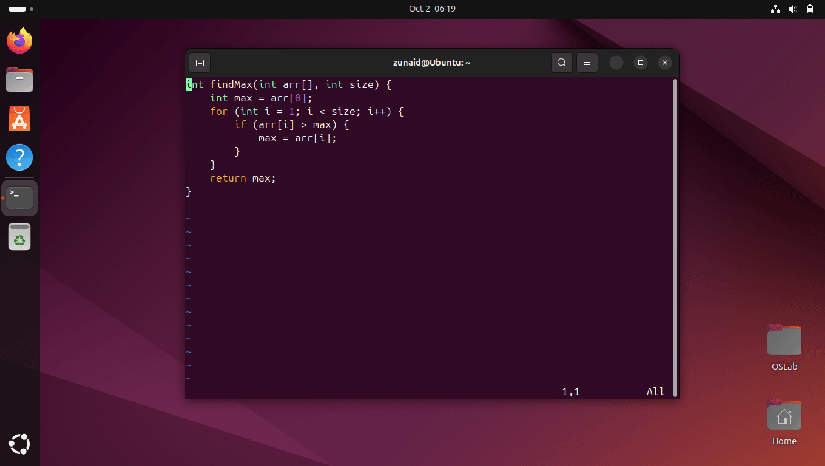 A demonstration of jumping between the starting and ending brackets of a code block