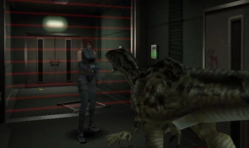 Regina fighting a raptor in Dino Crisis.