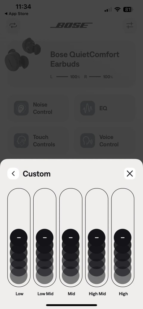 Setting up a custom EQ in the Bose QuietComfort Earbuds app.