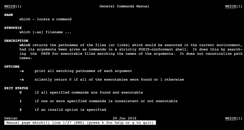 The linux manual page for the which command.