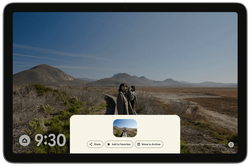 Pixel Tablet Photo frame feature showing the sharing option