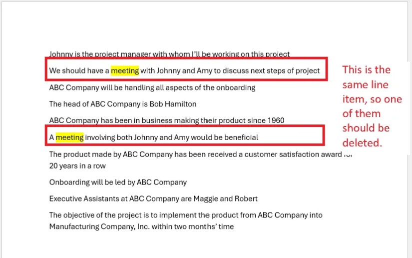 Redundant lines found in Word document.