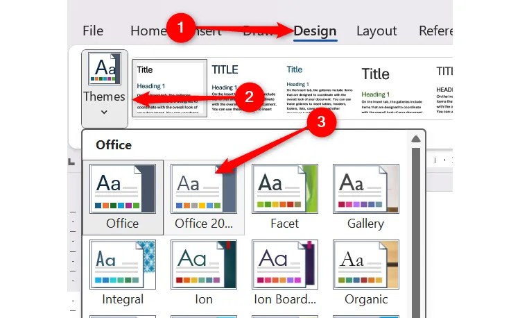 The theme library in Microsoft Word
